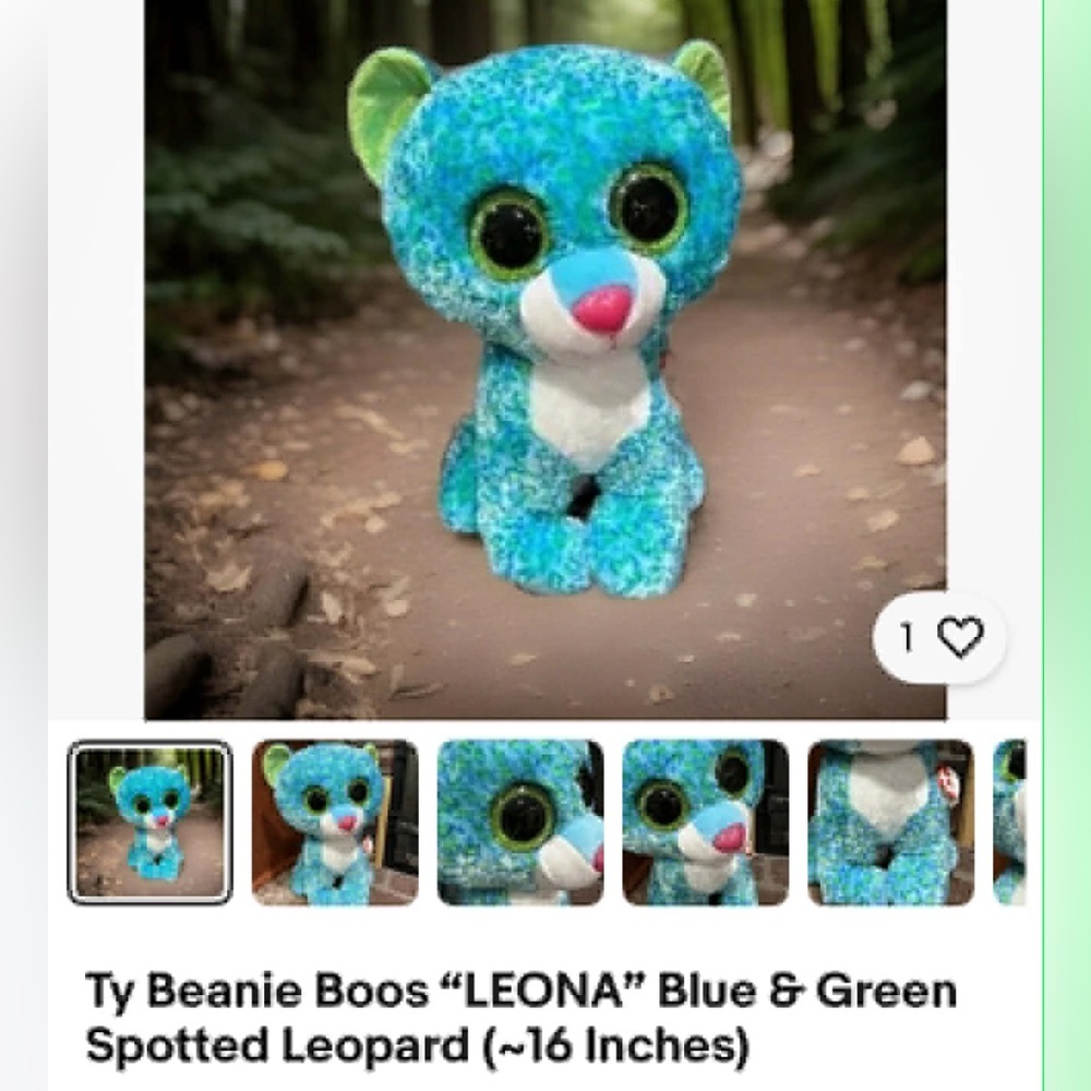 Vintage Ty Beanie Boos Blue and Green Leopard Plush beanie baby toys r us
